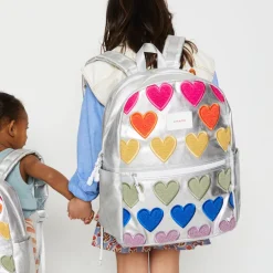 STATE Bags | Kane Kids Double Pocket Backpack Metallic Fuzzy Hearts