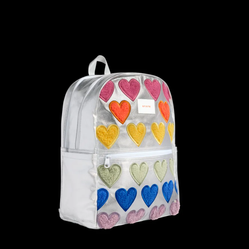 STATE Bags | Kane Kids Large Backpack Metallic Fuzzy Hearts | Back to School Backpack | Travel Backpack