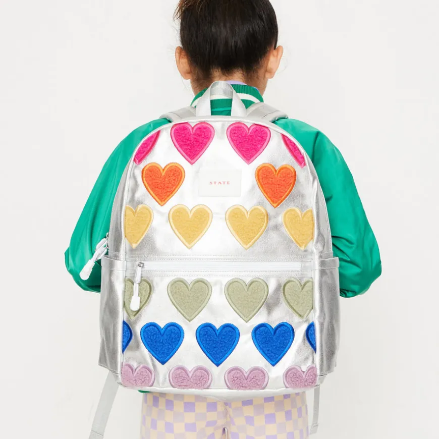 STATE Bags | Kane Kids Large Backpack Metallic Fuzzy Hearts | Back to School Backpack | Travel Backpack