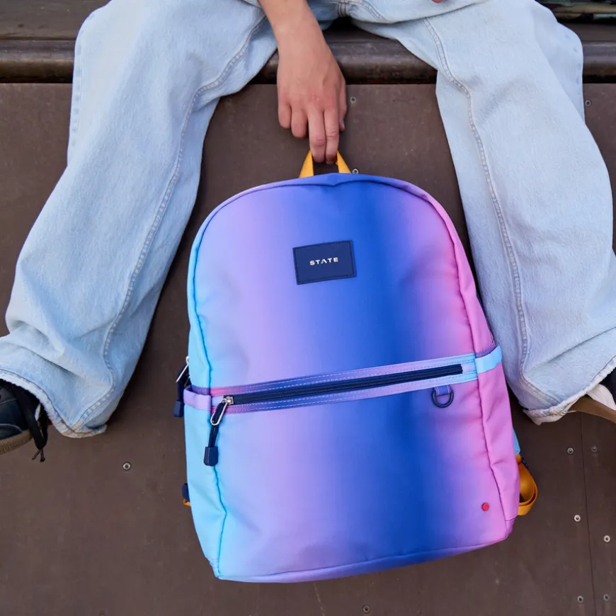 STATE Bags | Kane Kids Large Backpack Recycled Poly Canvas Blue/Pink Gradient | Back to School | Travel Backpack