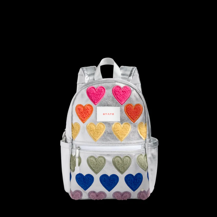STATE Bags | Kane Mini Backpack Metallic Fuzzy Hearts | Back to School Backpack | Travel Backpack