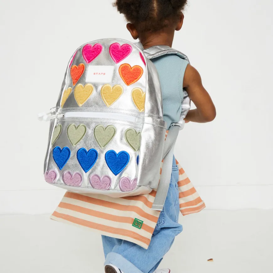 STATE Bags | Kane Mini Backpack Metallic Fuzzy Hearts | Back to School Backpack | Travel Backpack