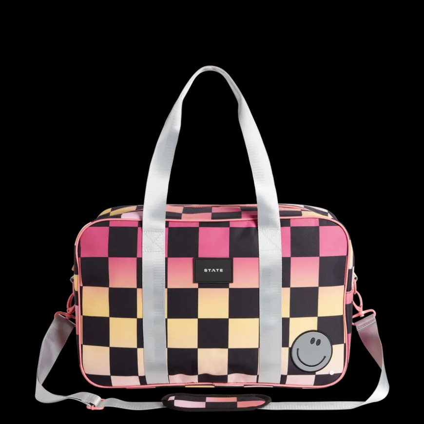 STATE Bags | Rockaway Duffle Recycled Polyester Canvas Pink Checkerboard