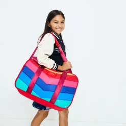 STATE Bags | Rockaway Duffle Printed Nylon Puffer Rainbow Chevron