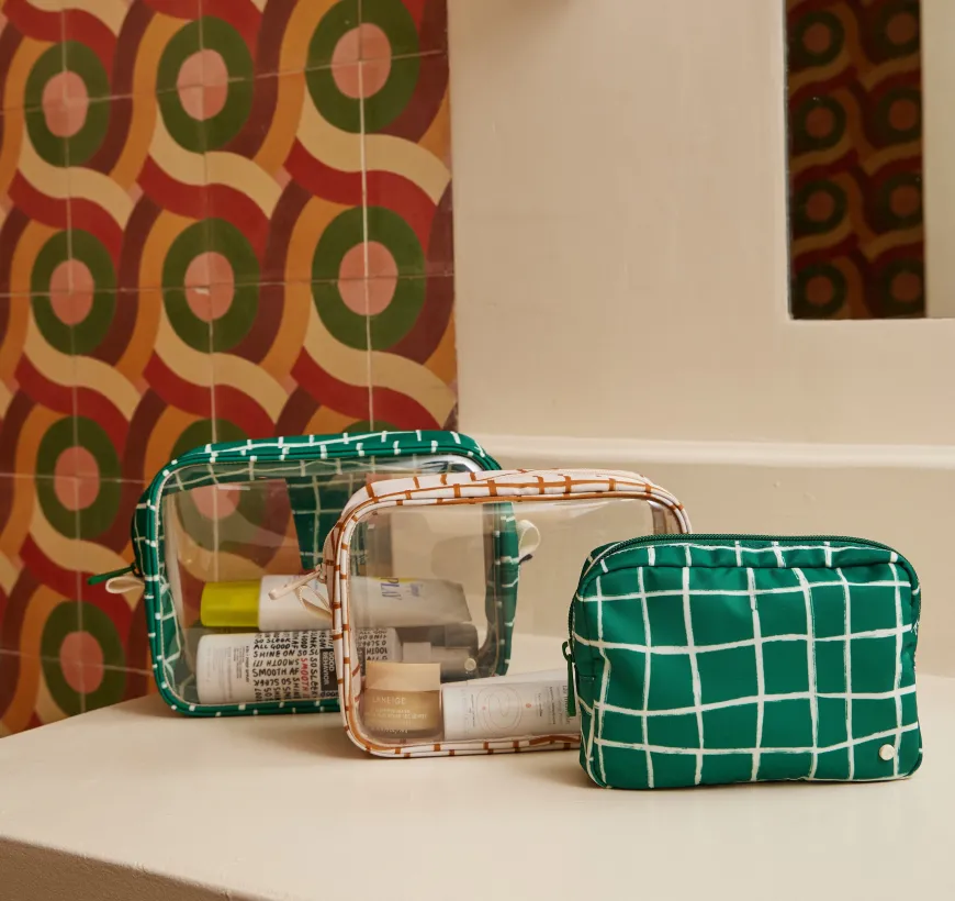STATE Bags | Travel Pouch Set Clear/Multi Check