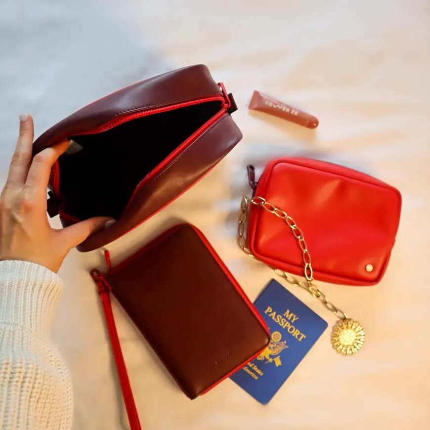 STATE Bags | Travel Pouch Set of Two Vegan Leather Burgundy