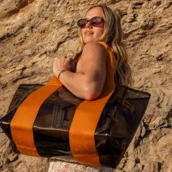 STATE Bags | Wellington Cabana Tote TPU Black/Caramel | Beach Bag